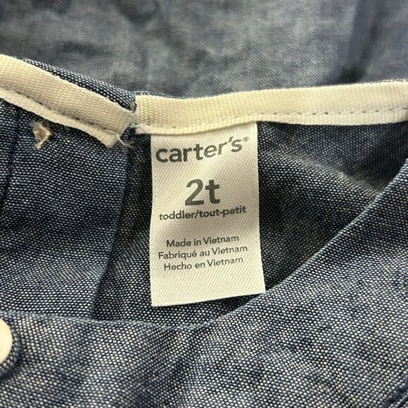 Carter's Dress Toddler Girls 2T Chambray Sleeveless Dress‎ Embroidered Hem - Picture 7 of 8